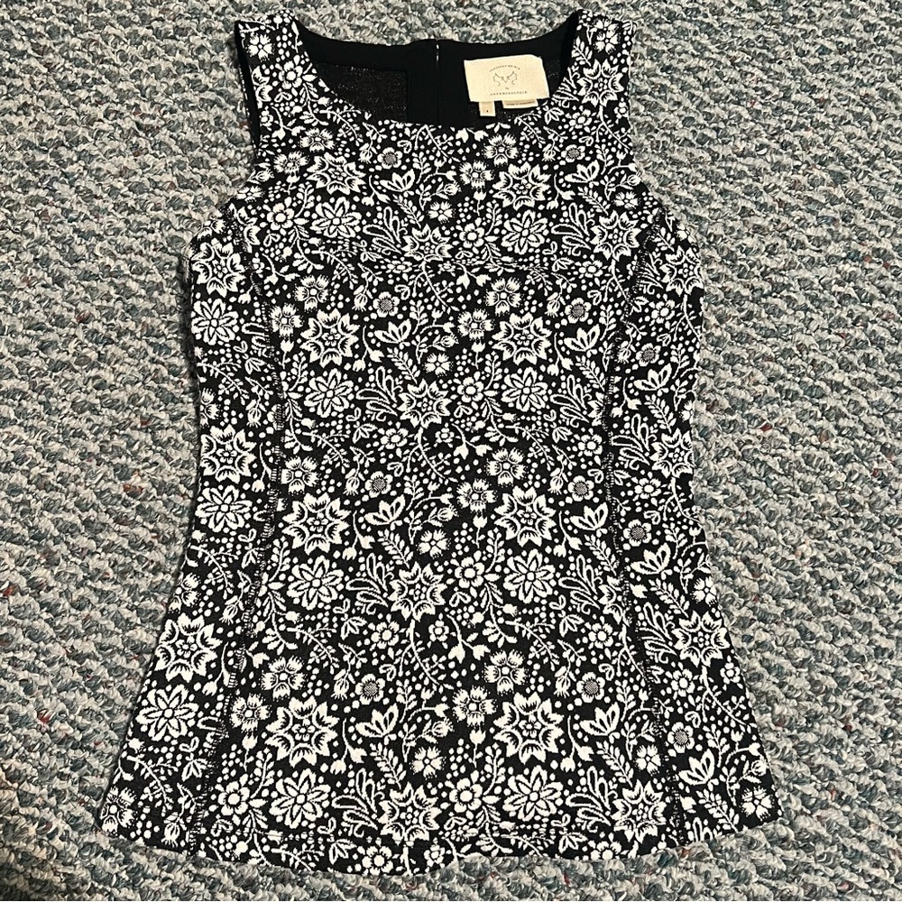 Anthropologie Black and White Floral Blouse